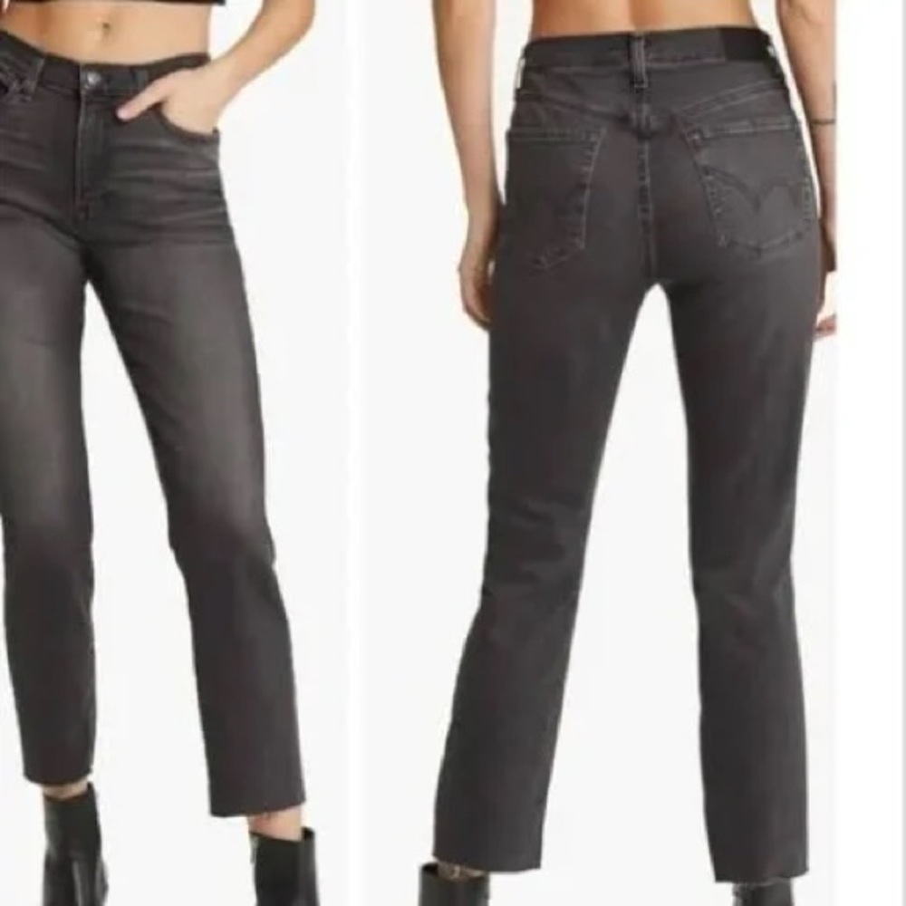 Edwin Bree Slim Straight Crop Raw Hem Jeans in Washed Black - Size 28